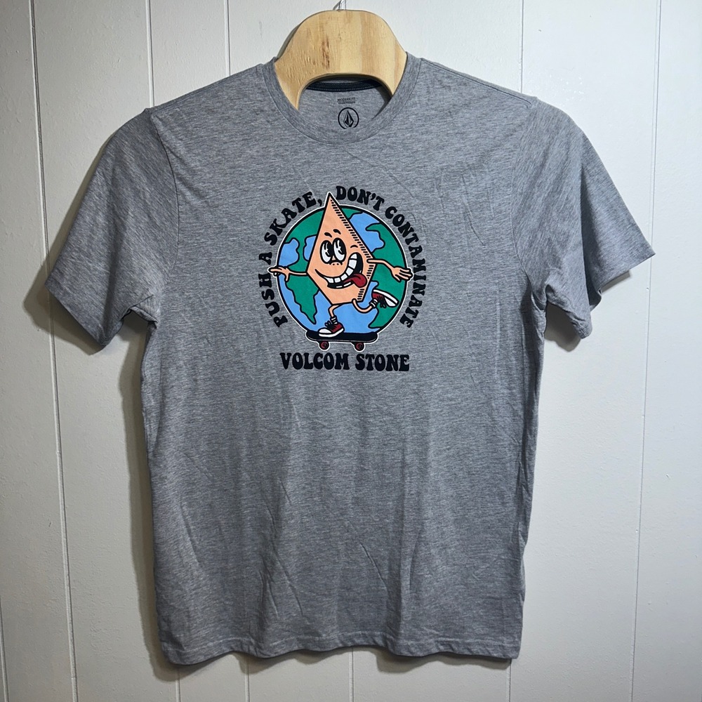 Volcom Mens Push a Skate Don't Contaminate Graphic Tee Heather Grey A5712310 L